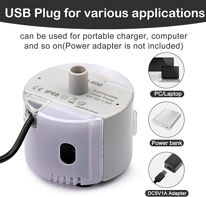 Cat Water Fountain Pump,Cat Fountain Pumps Replacement SMA-800 Submersible Motor for Pet Water Fountain and Stainless Steel Cat Water Dispenser (Pump With Brush)