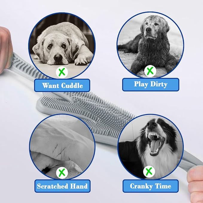 Pet Grooming Gloves Pet Hair Remover Cat, Dog Washing Gloves Silicone Heat Resistant Cleaning Gloves with High-Density Teeth Grooming Gloves for Dogs, Cats, Horses, Rabbits (1 Pair - Gray)