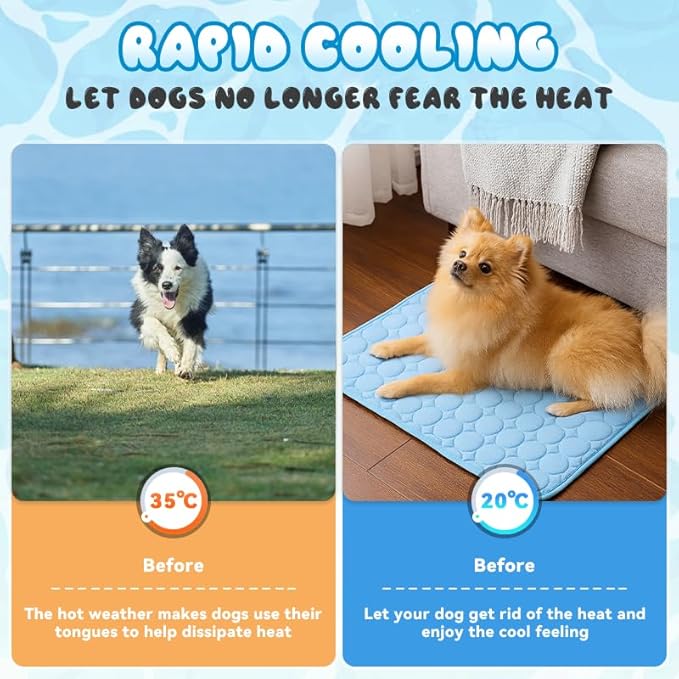 Dog Cooling Mat, 39" x 29" Mat for Large Dogs, Internal Waterproof& Endothermic Color Changing Arc-Chill Cool Fiber(QMAX>0.5) for Pet in Summer, Washable, Non-Toxic(Blue 1PCS)