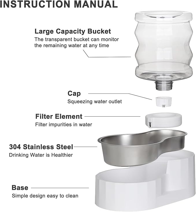 Sfozstra Automatic Gravity Dispenser for Cats: 4L White Stainless Steel Water Bowl Feeder - Great for Family Homes and Outdoor Activities