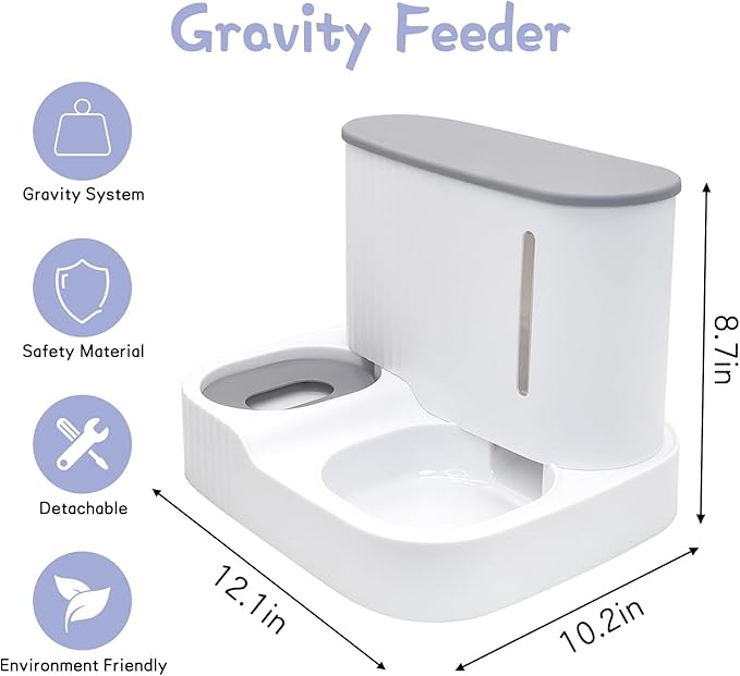 Kathson Automatic 2 in 1 Cat Feeder and Water Dispenser, Gravity Feed Pet Feeder for Indoor & Outdoor Cats (Grey)