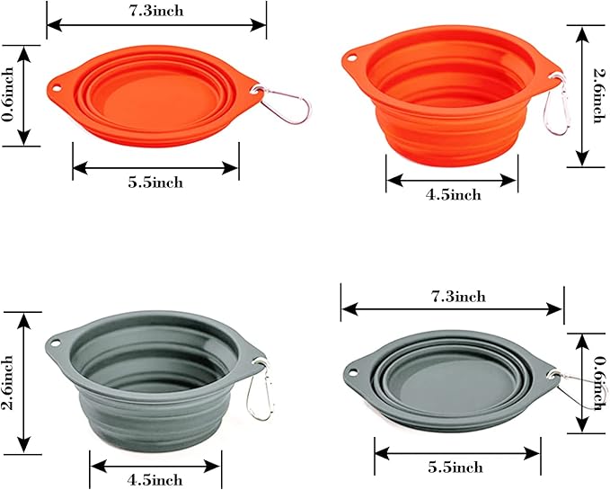 Silicone Dog Travel Bowl, 2 Pack Collapsible Pet Bowl, Foldable No Plastic Rim Pet Feeding Bowls, No Spill Water Cup for Pet
