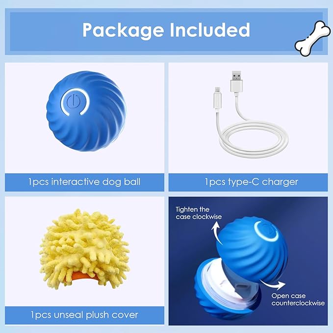 Interactive Dog Toy Ball - Automatic Moving, Bouncing, Rotating With USB Rechargeable - for Small/Medium/Large Dogs, Active Self Rolling Enrichment