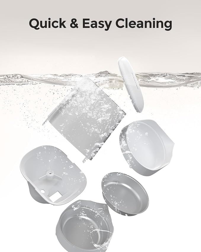 Automatic Cat Feeder - Cat Food Dispenser for 2 Cats MeowServe S20D, Auto Dog Feeder with Stainless Steel Bowls, 5L Pet Feeder with Patented Anti-Jam Port, App, 2.4G/5G WiFi (White)