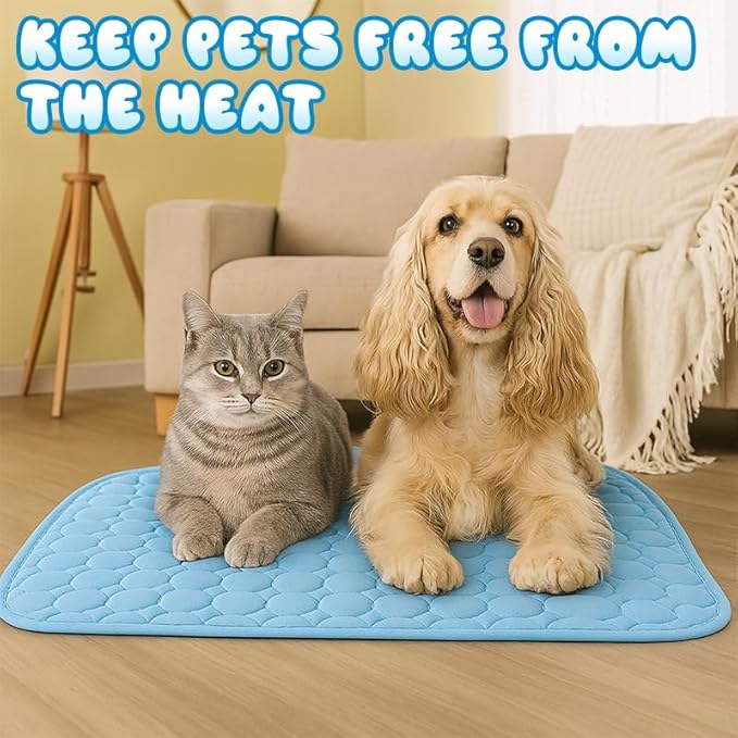 Dog Cooling Mat, 39" x 29" Mat for Large Dogs, Internal Waterproof& Endothermic Color Changing Arc-Chill Cool Fiber(QMAX>0.5) for Pet in Summer, Washable, Non-Toxic(Blue 1PCS)