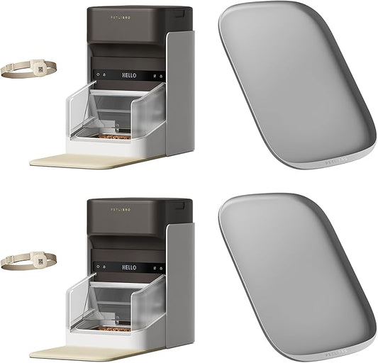 Bundle of PETLIBRO Upgraded RFID Automatic Cat Feeder, 2 Packs 5G Wi-Fi Automatic Pet Feeder, 3L Auto Cat Feeder App Control with Light Collar Tag + 2 Packs Safety Silicone Dog Food Mat