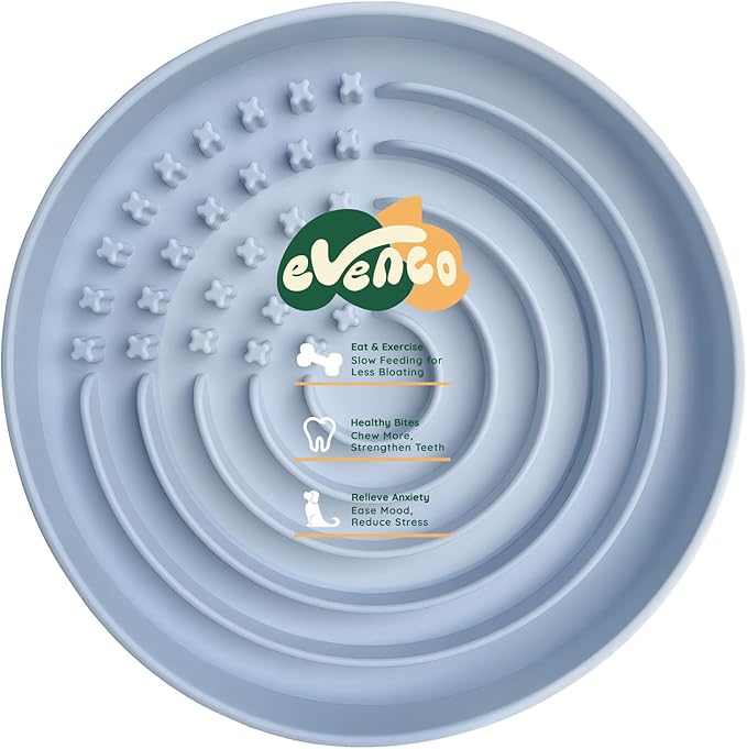 Slow Feeder Dog Bowls, Slowdown Bowl - Puzzle Silicone Dog Feeding Bowls with Suction Cups, Innovative Lick Mat, Healthy Eating, Dishwasher Microwave Safe, Mealtime Challenge, 7.5" x 1.3" Blue