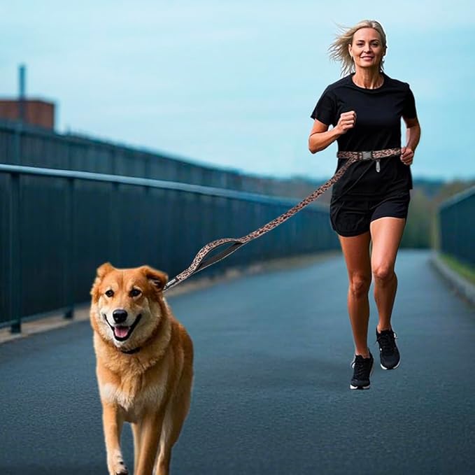 TSPRO Hands Free Dog Leash for Medium to Large Dogs, Adjustable Durable Leash with Comfortable Safety Padded Handle, Heavy Duty Metal Clasp for Walking, Running, Training (Military Green 25)