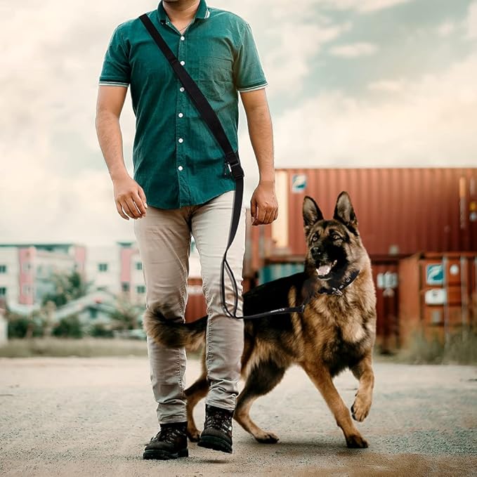 TSPRO Hands Free Dog Leash for Medium to Large Dogs, Adjustable Durable Leash with Comfortable Safety Padded Handle, Heavy Duty Metal Clasp for Walking, Running, Training (Black)