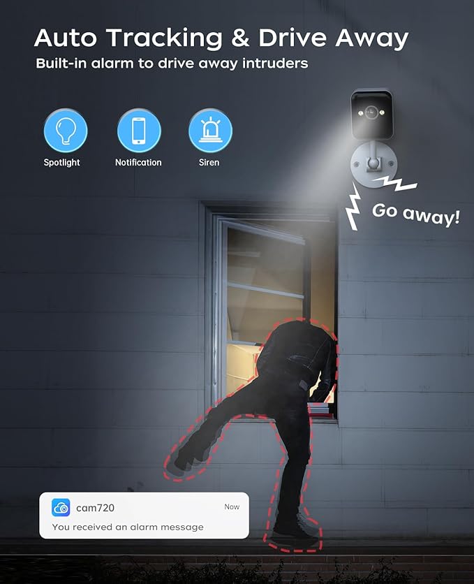 JOOAN 3MP Outdoor Security Camera WiFi Camera 【2.4G WiFi & Bluetooth & Color Night】 for Home Security Baby Pet IP66 Waterproof 2 Way Audio Motion Detection Siren SD/Cloud Storage Color Night Vision