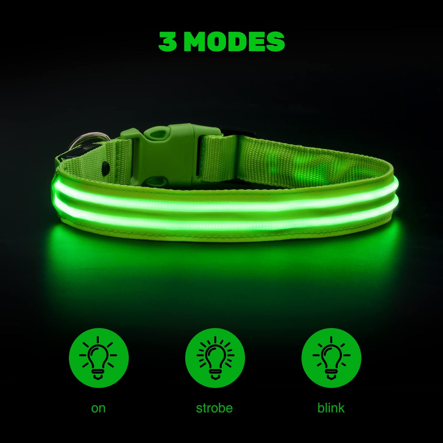 Geekman LED Dog Collar, LED Glow Collar with USB Rechargeable, Comfortable Adjustable Soft Mesh Safety Dog Collar for Dogs(Large, Green)