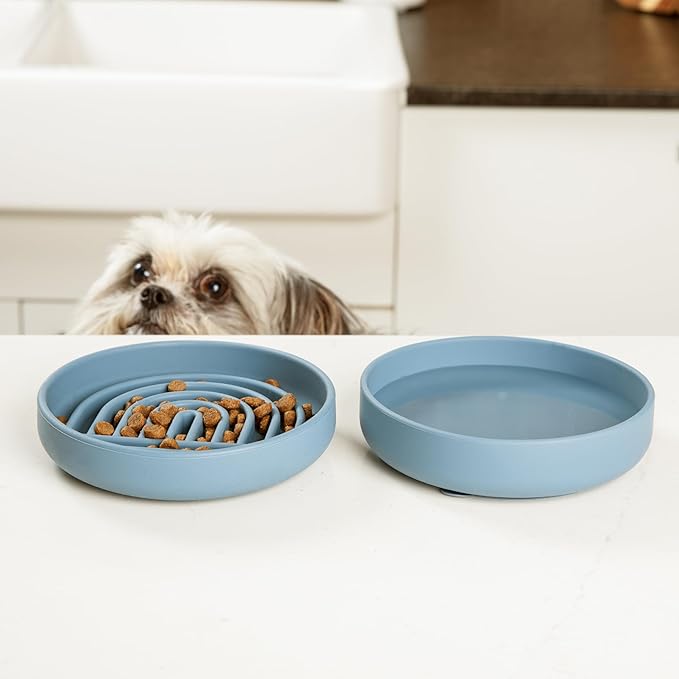 The Slowdown Bowl Silicone Slow Feeder for Cats & Dogs, Slow Eating Mealtime Solution with Modern Lick Mat Design, Reduces Gulping, Fits 1 Cup 6” Across x 1.25” Tall, Small-Charcoal