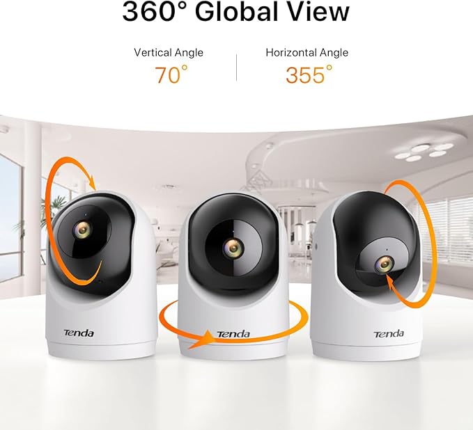 Tenda 2K Indoor Security Camera, WiFi6 Pet Camera for Home Security, 360°, 2-Way Audio, Motion Detection for Baby and Pet Monitor, Night Vision, Cloud & SD Card Storage, One-Touch Call (CP3-V3.0)