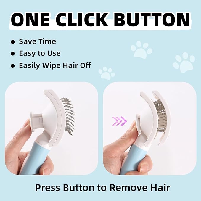 Dog Self-Cleaning Slicker Brush with One Button Fur Removal and Coated Tips Deshedding Brush for Medium or Long Hair Dogs for Massaging Grooming Blue