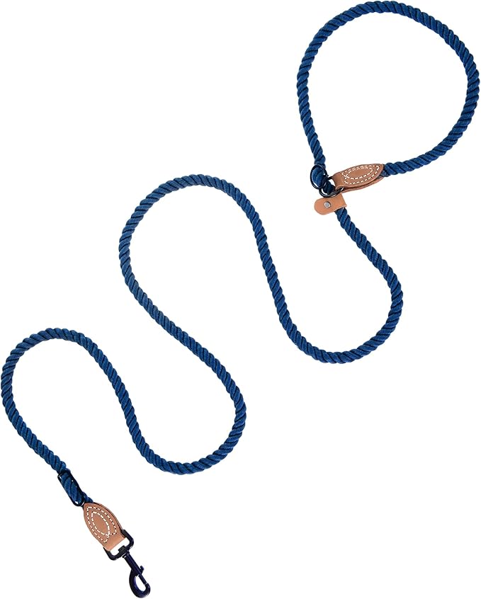 Mile High Life Hands Free Dog Leash, Crossbody Waist Leash with Genuine Leather Connection, Multifunctional Adjustable Slip Lead for Dog Walking Running (Navy Blue, 7FT)