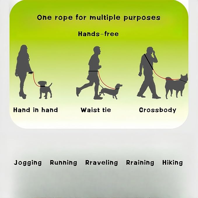 Hands Free Dog Leash Dual Handle, Wearable Leashes for Dog, Padded Waist Belts and Rotating Metal Clip, 6.5 FT for Small Medium Large Dogs (18+ lbs) Walking Training Running (Purple Green)