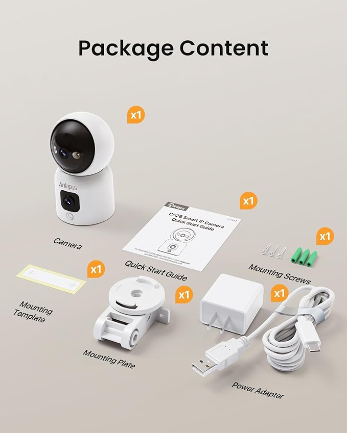 Anlapus 4 x C528 4MP Dual Lens(2MP+2MP) Indoor Security Camera, Motion Detect, Auto Track, Plug-in, 360° WiFi Pan/Tilt Camera, 2.4GHz WiFi, Two-Way Talk, Light & Siren Alert, Memory Card Not Include