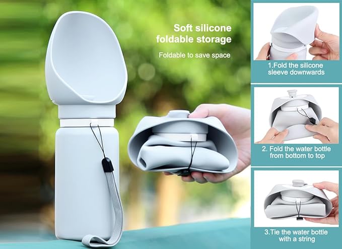 Large Dog Water Bottle,Travel Size Leak Proof Portable Soft Silicone Foldable Storage Puppy Water Dispenser for Pets Outdoor Walking, Hiking, Travel(19 oz Grey)