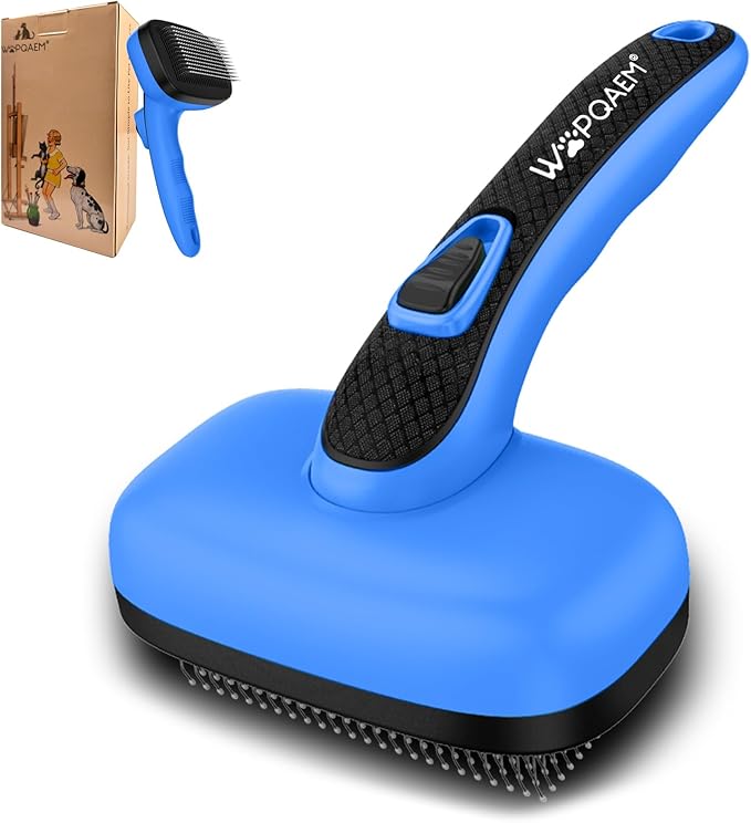 Dogs Cats Self Cleaning Slicker Brush for Shedding & Grooming Any Breed of Pets, Removes Loose, Undercoat, Mats, Tangled Hair for Small Medium Large Animal With Long Short Fur Length, Blue