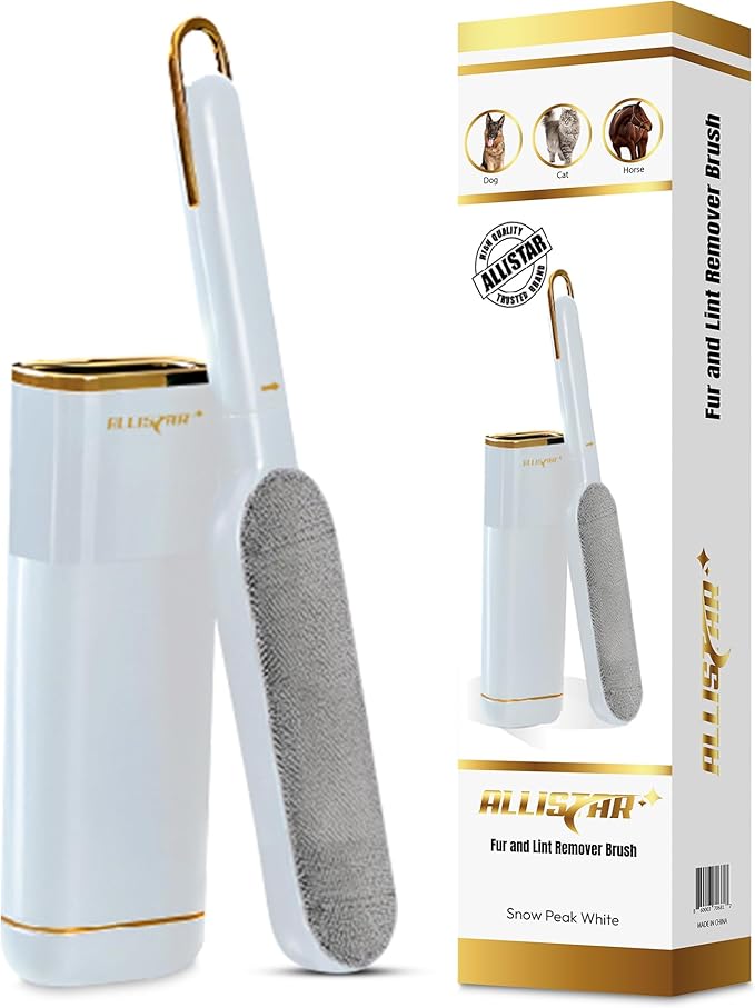 Lint Brush, Pet Hair Remover, Lint Remover for Clothes, Sofa, Carpets, Car Seats. Cat Hair Remover. Dog Hair Remover Laundry. Double-Sided. Reusable. Self-Cleaning Base. ALLISTAR (Snow Peak White)