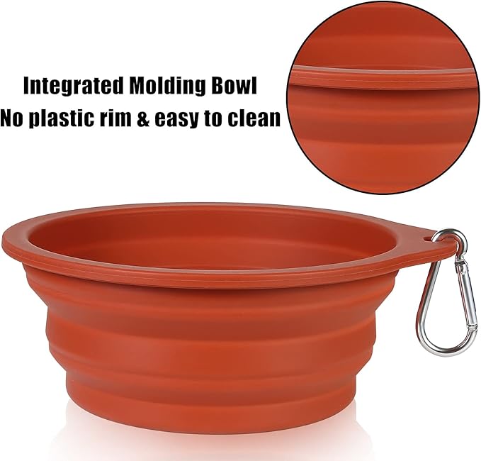 SLSON 2Pack Collapsible Dog Bowl,Integrated Molding Travel Bowl No Plastic Rim Pet Feeding Bowls for Walking Traveling Outdoors,600ML (Brown+Grey)