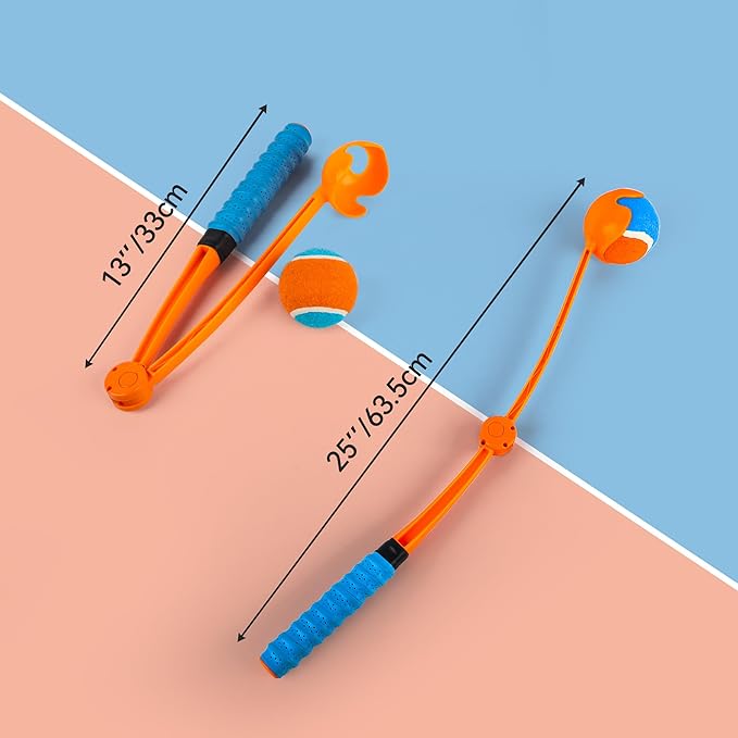 ALL FOR PAWS 25“Dog Ball Launcher, Foldable Tennis Ball Thrower with Soft and Comfortable Tennis Racket-Like Handle Grip, 2.5 inch Ball Included