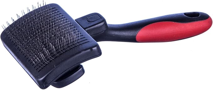 Jeffers Pet Self-Cleaning Slicker Brush for Dogs & Cats – Self Cleaning Button, Removes Tangles & Loose Hair, Non Slip Handle for Easy Grooming, Go To Gift for Pet Owners – Black, Red - Small