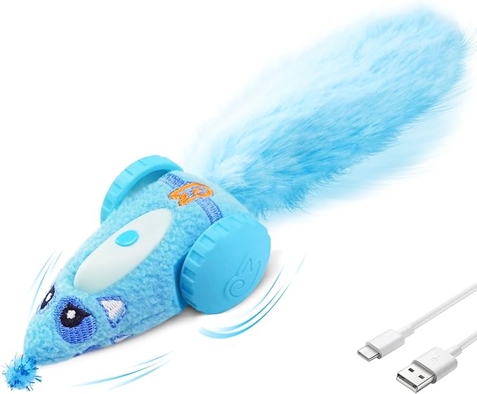 Migipaws Automatic Cat Toys, Plush Cat Mouse Toy, Interactive Toy for Indoor Cats, Smart Moving Kitten Toy, Rechargeable (Blue)