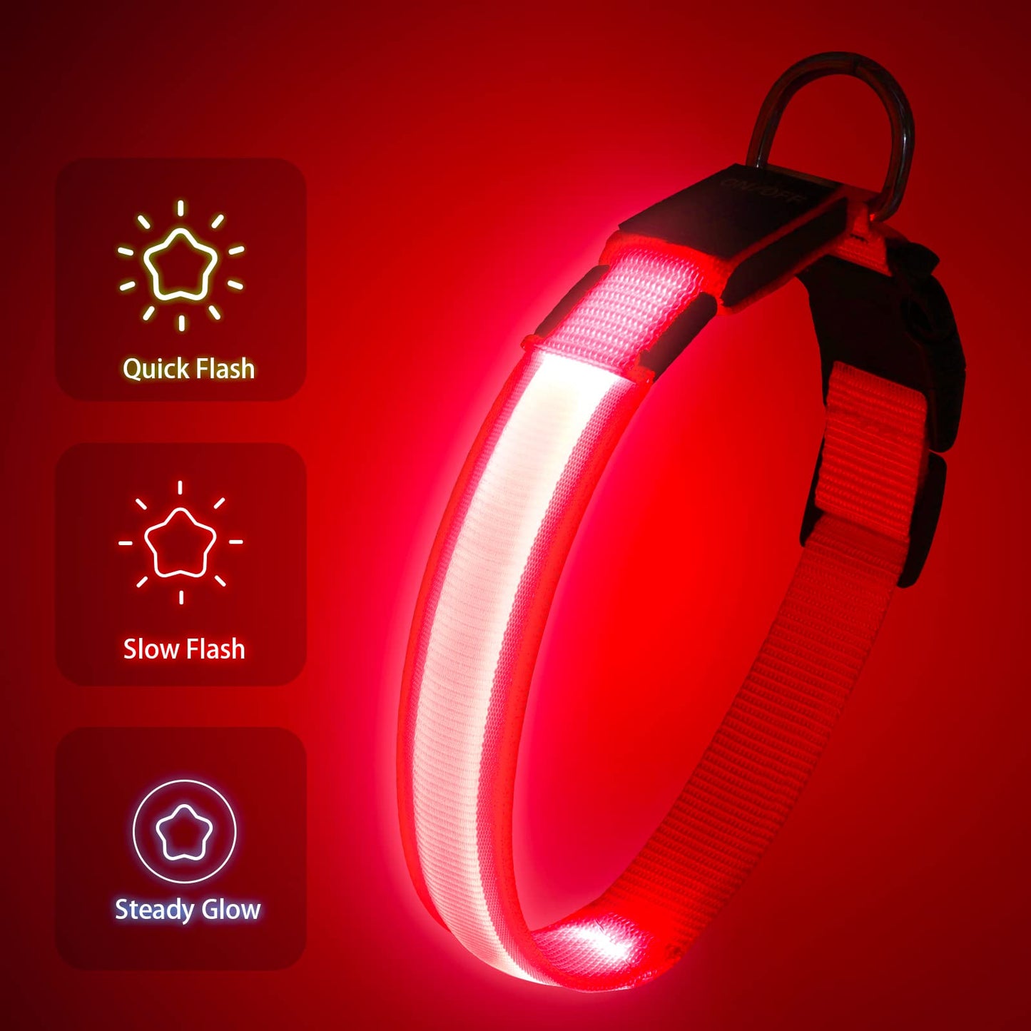 Domagiker Light Up Dog Collars - USB Rechargeable Glowing LED Dog Collar - High Visibility Adjustable Lighted Pet Collar, Flashing Dog Lights for Night Walking (Medium, Red)