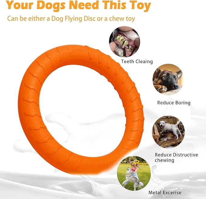 Dog Flying Disc Dog Chew Toy,Dog Toys for Aggressive Chewers Floating Dog Ring/Fetch Toys for Medium/Large Breeds Interactive Dog Pool Float Durable Toy for Training and Teeth Cleaning,28cm
