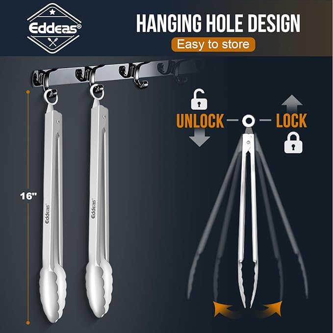 Grill Tongs, 600 Degrees Heat Resistant 17 Inch Extra Long BBQ Tongs, All Metal Kitchen tongs, Heavy Duty Stainless Steel Locking Tongs for Cooking, Grilling, Barbecue/BBQ, Buffet, 2 Pack