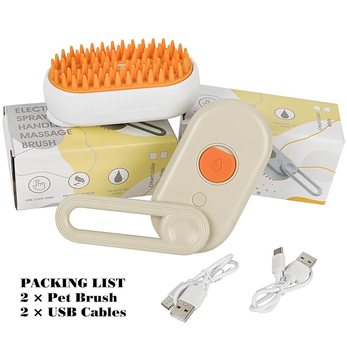 2 PACK Cat & Dog Steam Brush for Shedding – Rechargeable Pet Steam Brush for Cats & Dogs, Flea, Anti-Static Massage Comb – All in One, Spray & Cleaning Tool