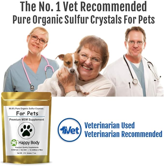 HAPPY BODY Pure MSM Joint Supplement for Dogs, Cats, & Horses – 100% Additive-Free – High Performance, Supports Senior Pets Wellness, Healthy Joints, Mobility, Aches, & Fatigue 7oz - 2 Packs