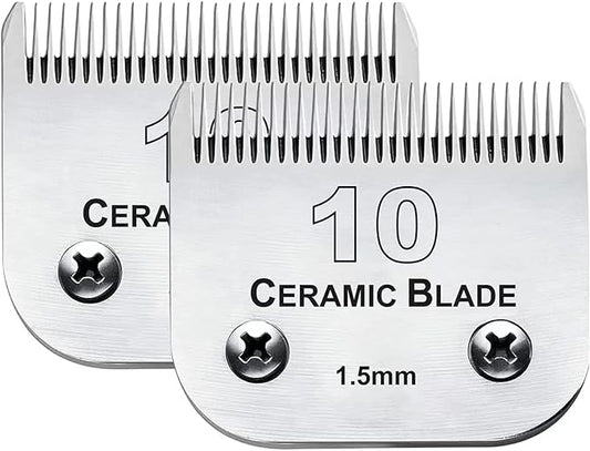 2PC 10 Blade Dog Grooming Clipper Replacement Blades Compatible with Andis Dog Clippers,Detachable Ceramic Blade & Stainless Steel Blade,Size-10, 1/16-Inch Cut Length (64315)