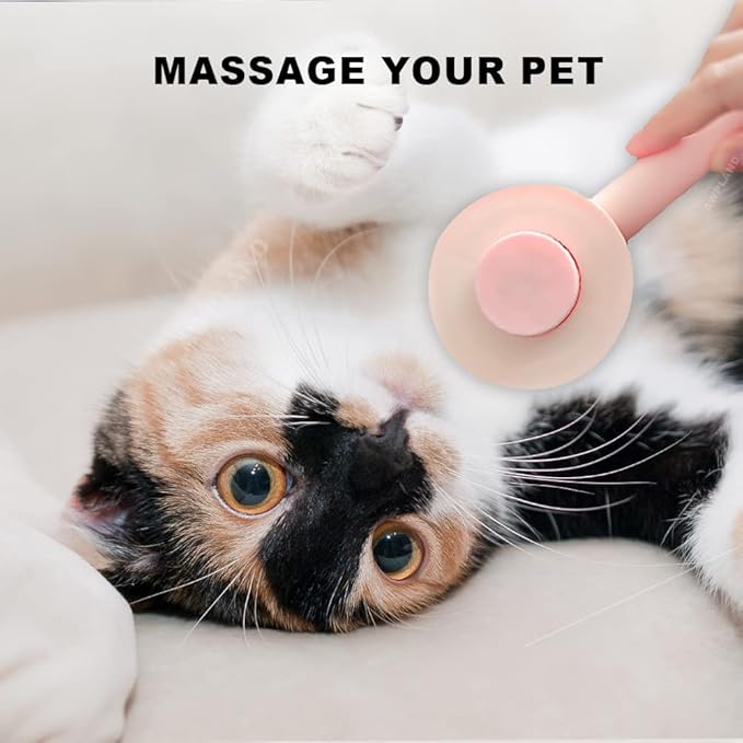 Self-Cleaning Grooming Brush with Release Button - Deshedding Tool for Pets: Cats, Dogs, Rabbits - Removes Loose Undercoat, Mats, and Tangles, Pink