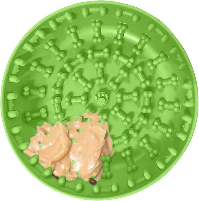 Lick Mat Bowl for Dog–Easy-to-Clean, Non-Slip Design BPA-Free Silicone Lick Mat–Great for Yogurt, or Peanut Butter–Fun Enrichment Slow Feeder & Interactive Dog Toy for Anxiety and Boredom Relief–Green