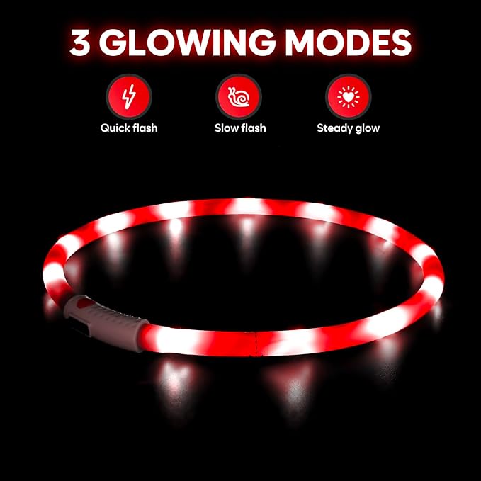 HIGO Light Up Dog Collar, Lightweight Silicone LED Dog Collar, USB Rechargeable Dog Collar Light for Dogs Cats Walking at Night (Red-Silicone)