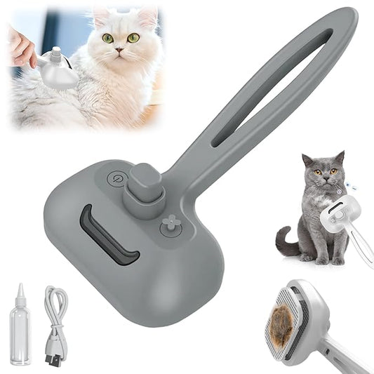 Pet Steam Brush Set for Dogs, 2025 New Self-Cleaning Pet Brush, Multi-Function Pets Hair Removal Brushes for Home Use, Portable Dog Cat Grooming Brushes for Pets Owners (Grey)