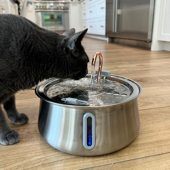 2.0 Large Capacity Stainless Steel Cat Water Fountain – 4L/135oz Indoor Automatic Pet Water Fountain for Cats, Ultra-Quiet Pump, Water Level Indicator, Multi Cat Metal Water Dispenser Bowl