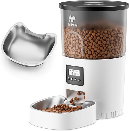 Automatic Cat Feeder, 3L Timed Pet Dry Food Dispenser with Clog-Free Design, Auto Feeder for Cats, 1-6 Meals Per Day,with Stainless Steel