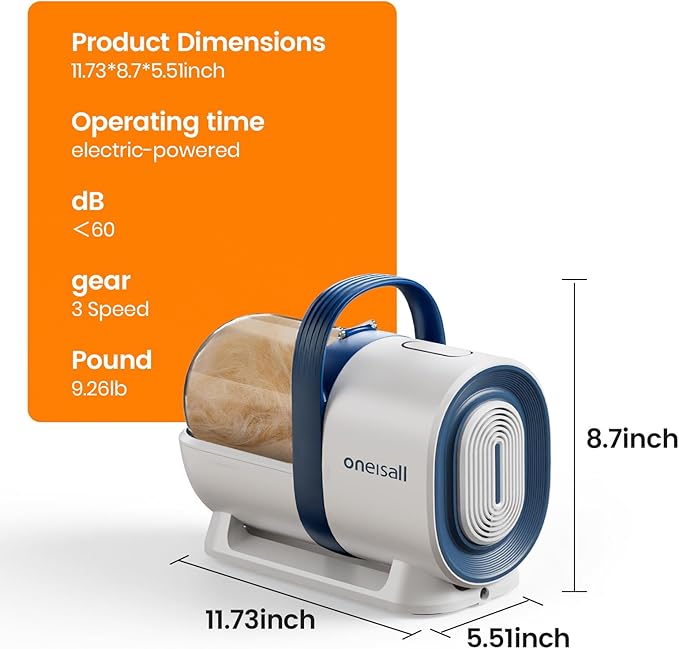 oneisall Dog Grooming Vacuum, Pet Grooming Vacuum with Clipper Nail Grinder, 1.5L Dust Cup Dog deshedding Vacuum Brush with 7 Pet Grooming Tools for Shedding Pet Hair, Home Cleaning