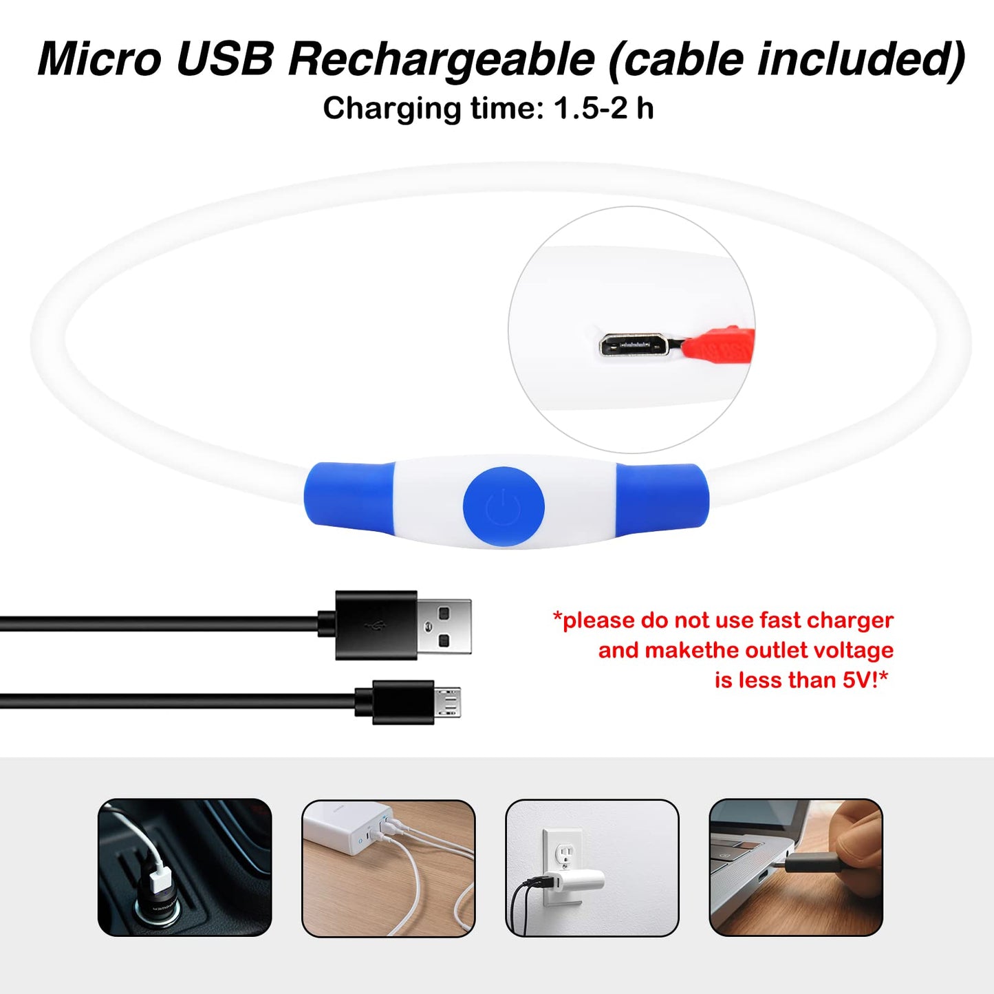 Light Up Dog Collars, USB Rechargeable Dlitk LED Dog Collar 1 Count, TPU Cuttable Size Glow Collar for Dogs, Dog Collar Light, Please Do Not Use Fast Charging (Blue+Pink)