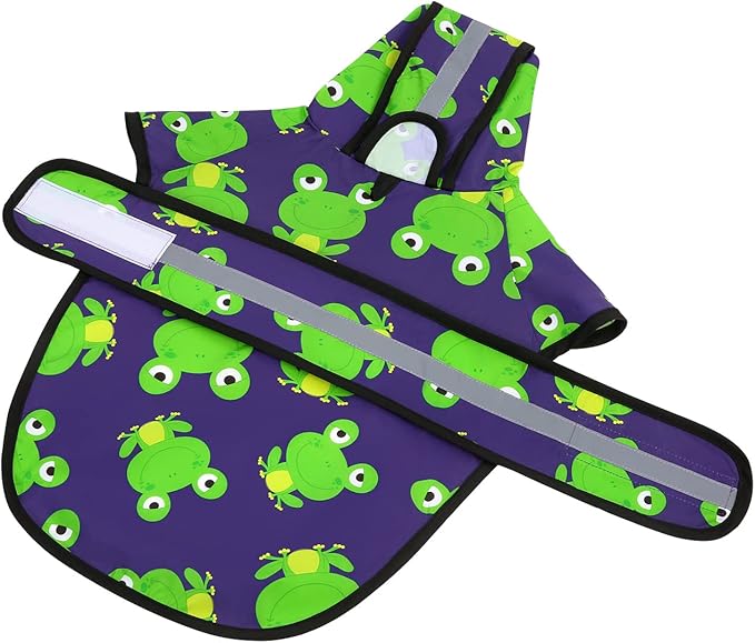 HDE Dog Raincoat Jacket Reflective Adjustable Hooded Pet Poncho Rain Coat with Leash Hole for Small to X-Large Dogs Frogs - XL