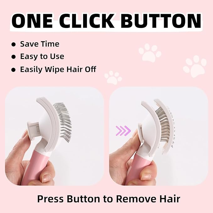 Dog Self Cleaning Slicker Brush with One Button Fur Removal Deshedding Brush for Dogs and Cats with Long Hair for Shedding Massaging Grooming Pink