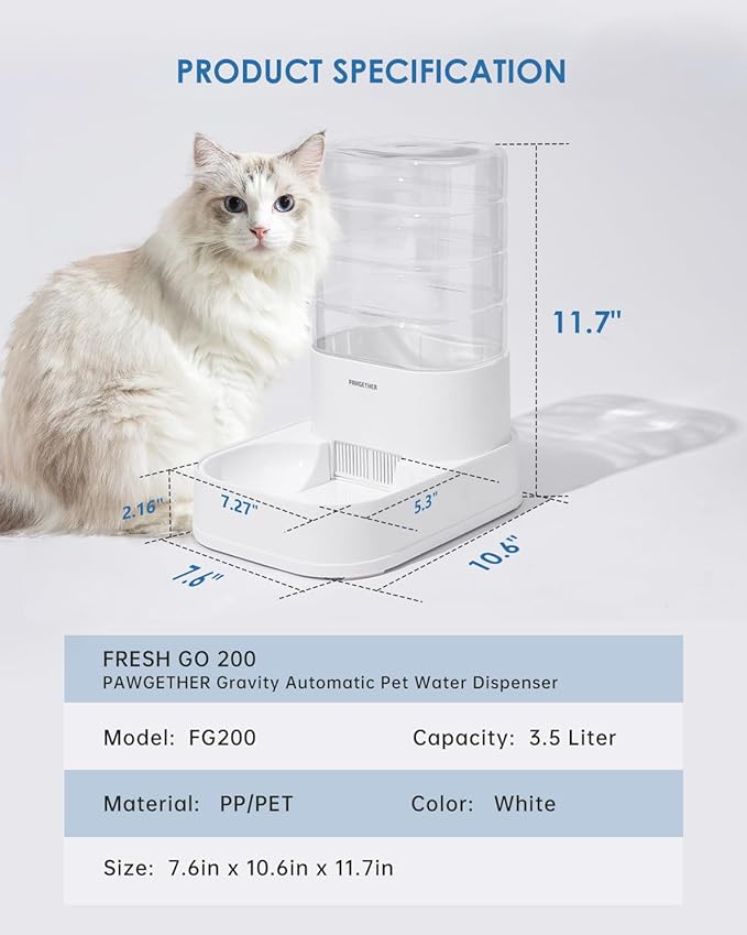 PAWGETHERยฎ Gravity Automatic Pet Water Dispenser with 1 Filter for Cats and Small Dogs 1 Gallon/3.5L Auto Pet Waterer Dog Water Dispenser, Easy to Fill