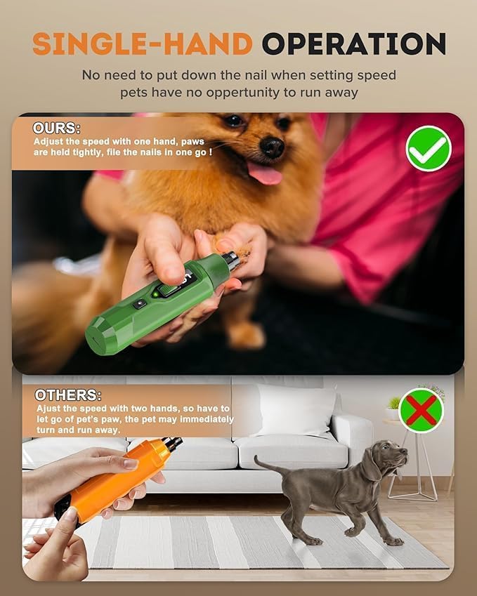 YABIFE 7-Speed Pet Nail Grinder with Light – Heavy Duty, Whisper Quiet Nail Trimmer for Dogs, Cats, Birds & Small Animals – Single-Handed Operation