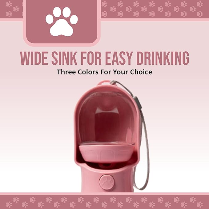 Leak Proof Portable Dog Water Bottle with Bowl – Travel Pet Water Dispenser for Walking & Hiking – Food Grade Plastic – Choose from 3 Colors (Pink, 500 ml)