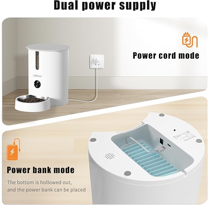 Lychee Automatic Cat Feeder with Camera, 5G WiFi Pet Feeder, 1080P HD Video with Night Vision,2-Way Audio Smart App Control, 2.8L Dry Food Dispenser for Cats and Samll Dog