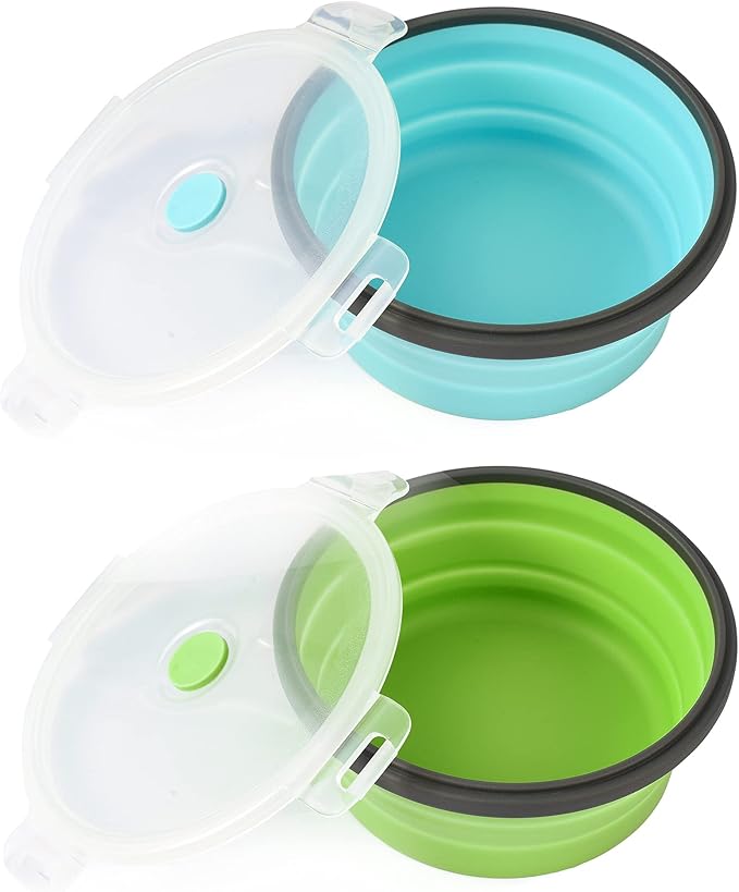 2 Pack Collapsible Dog Bowls, Silicone Travel Dog Bowls Portable Dog Food Bowls with Lids Pet Feeders Collapsible Water Cup Cat Bowl Dish for Camping Traveling Walking, 17 oz 500ml