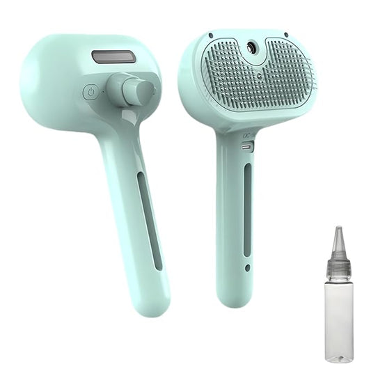 Cat Steam Brush for Indoor Cats - 3 in 1 Steam Brush for Cats with Mist Spray, Self Cleaning & Pet Hair Removal, Gentle Cat Grooming Tool for Shedding (Blue)